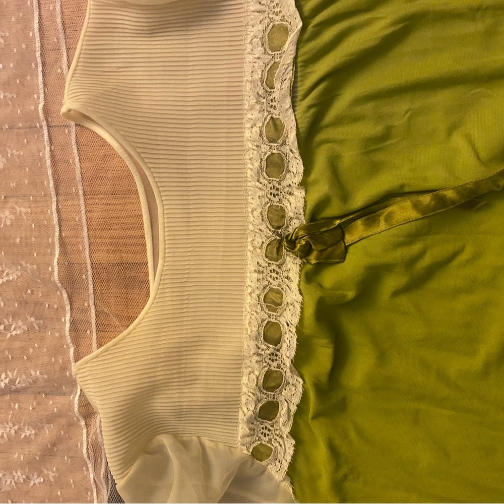 Vintage avocado green cream 3/4 sleeve midi nightgown sleepwear sleep - Picture 5 of 14